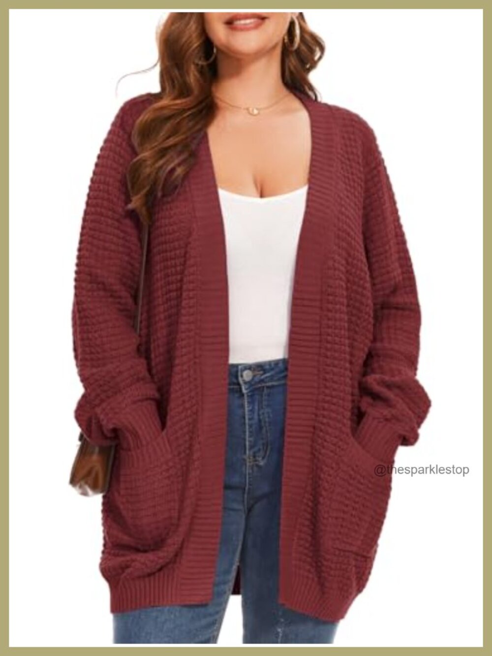 Waffle Knit Open Front Cardigan Sweater with Pockets